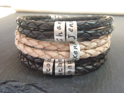 Personalized Leather Bracelet Man or Woman Double Wrap 